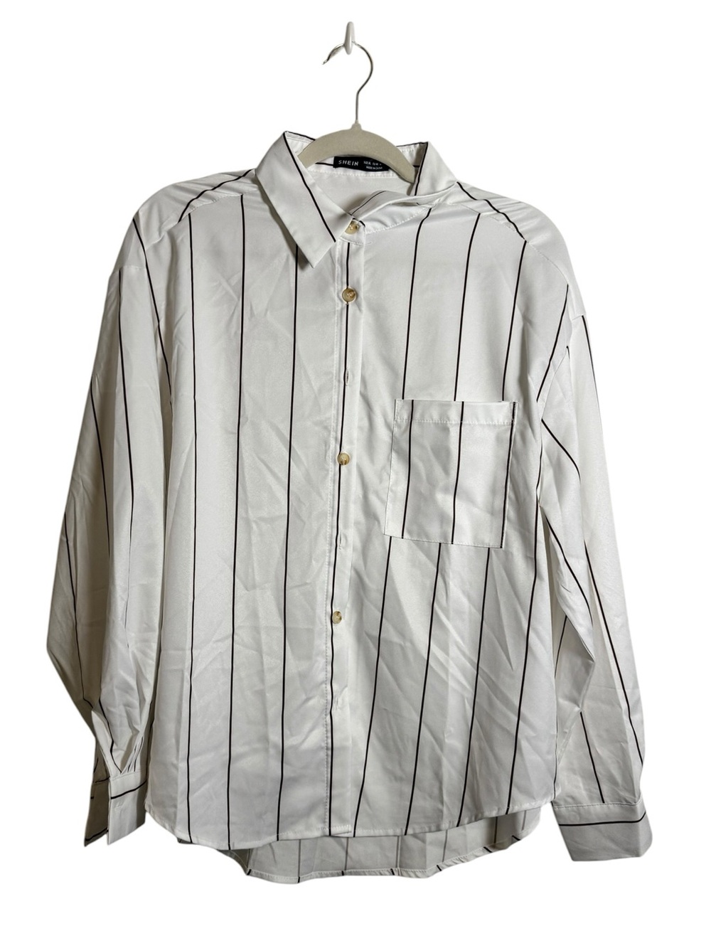 White Button-Down Shirt with Black Vertical Stripes sz XL